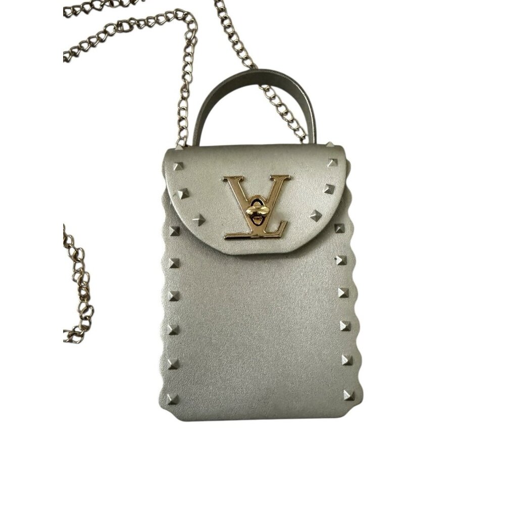 Rubber Jelly Crossbody Fashion Purse With Handle And Gold Hardware Silver